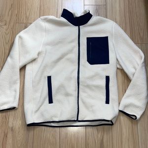 GAP White Bucle Full Zip with Navy Blue Collar A